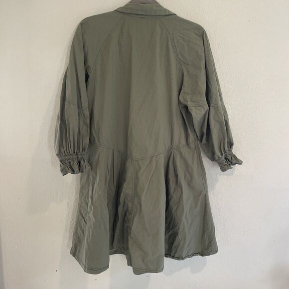 Free People Hannah Poplin Army Green Mini Dress Tunic Buttons Pockets Medium - Picture 6 of 6